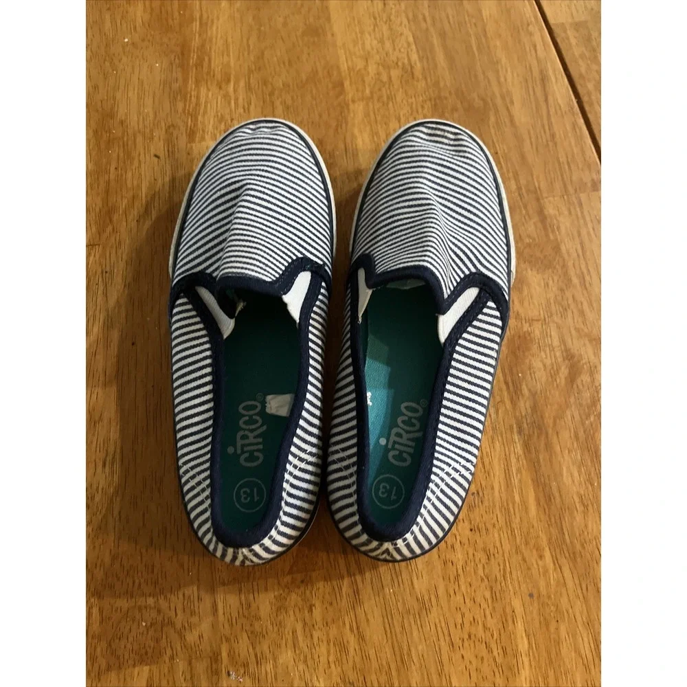 unisex kids sz 13 slip on Shoes blue and white stripes Circo  EUC